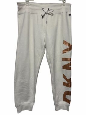 DKNY White Sweatpants with Copper Logo Print XL